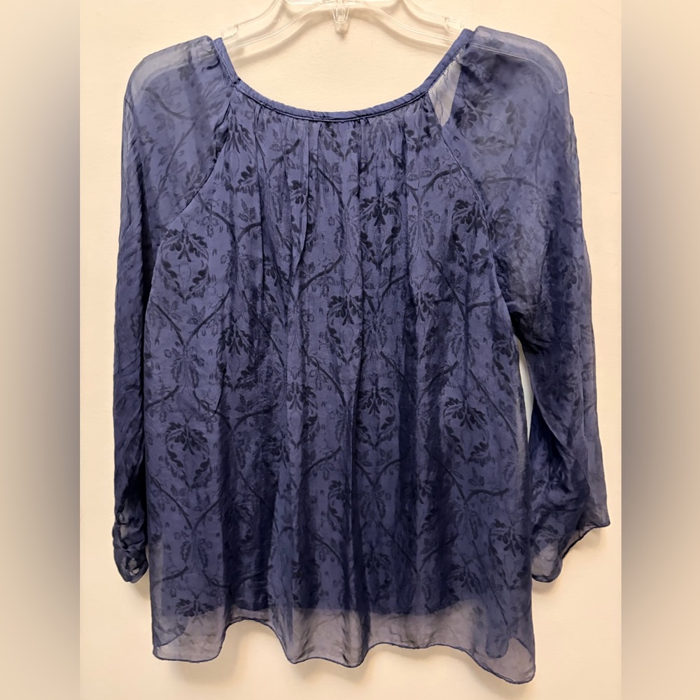 100% Silk Floral Sheer Layered Blouse Italian Boho 3/4 Sleeve - Picture 6 of 8